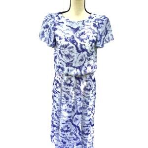 New Raves Vintage Size 3/4 Blue Floral Maxi Long Dress Periwinkle Flowy Chic